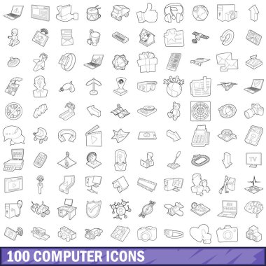 100 bilgisayar Icons set, anahat stili