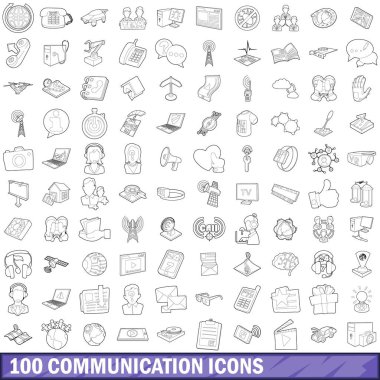 100 iletişim Icons set, anahat stili