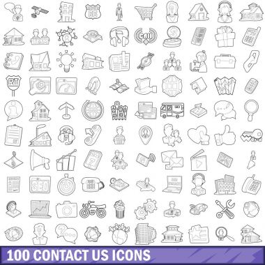 100 Icons set iletişim, stil anahat
