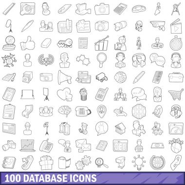 100 veritabanı Icons set, anahat stili