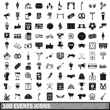 100 olayları Icons set, basit tarzı