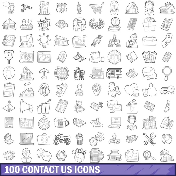 100 Contact us icons set, outline style — стоковый вектор