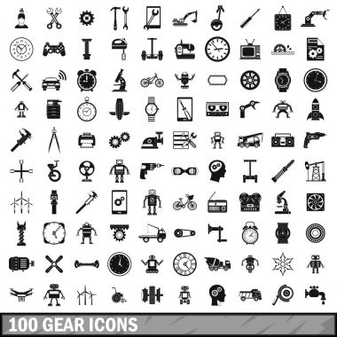 100 Icons set, basit tarzı dişli