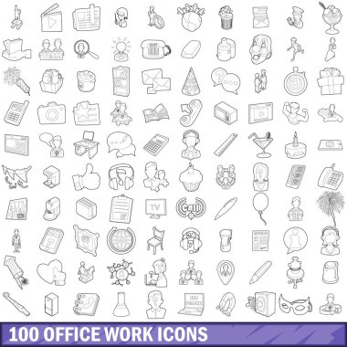 100 office iş Icons set, anahat stili