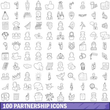 100 ortaklık Icons set, anahat stili