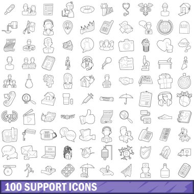 100 destek Icons set, anahat stili