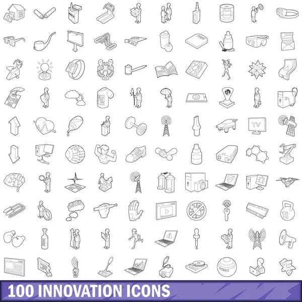 100 conjunto de ícones de inovação, estilo esboço — Vetor de Stock