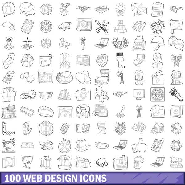 100 Web-Design-Icons gesetzt, Umriss-Stil — Stockvektor