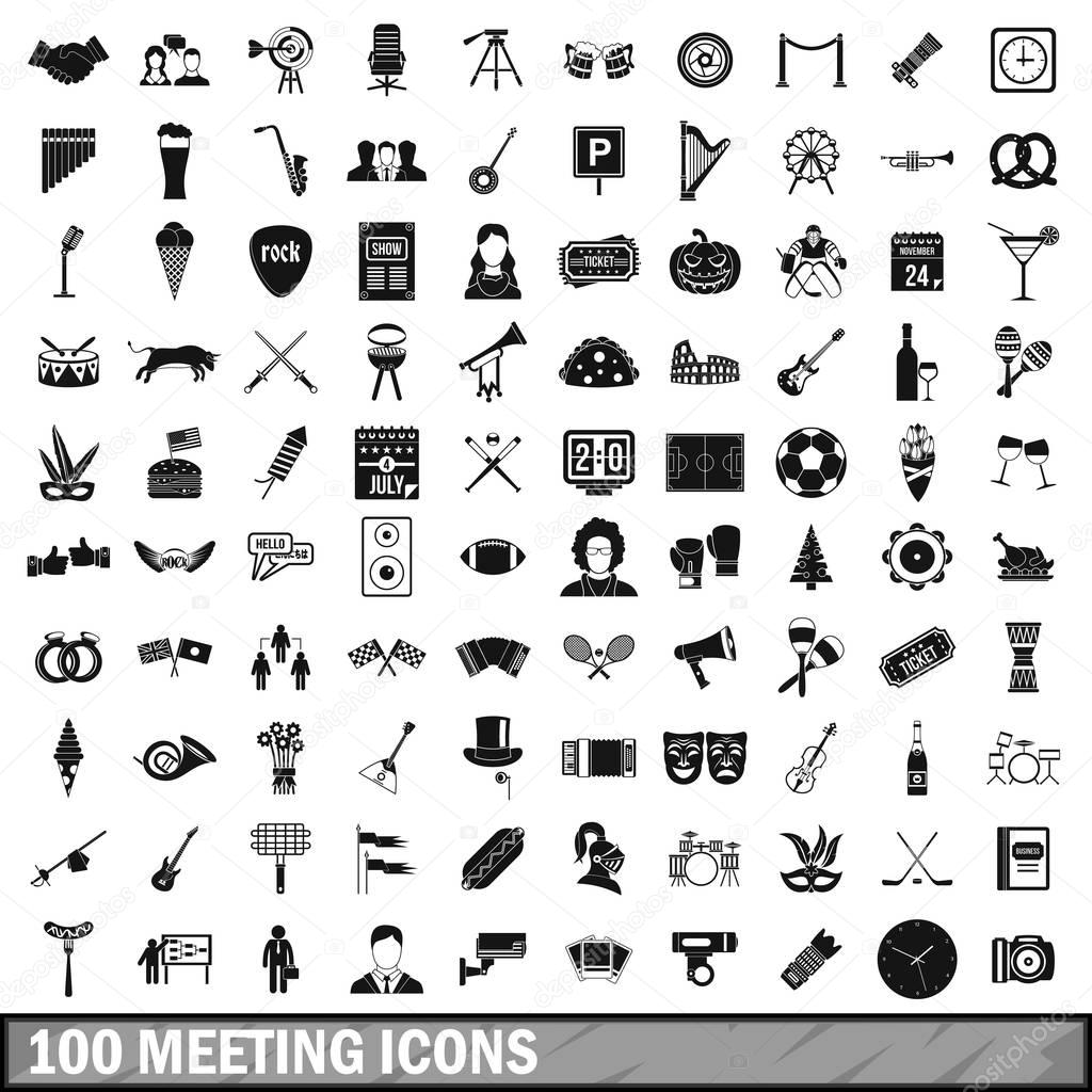100 meeting icons set, simple style