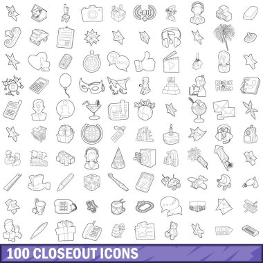 100 kapanışı Icons set, anahat stili