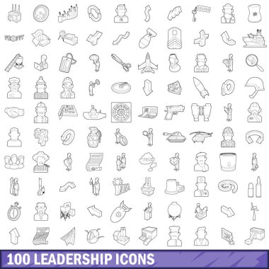 100 liderlik Icons set, anahat stili