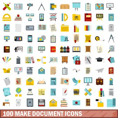 -1 00 asker Icons set belge, stil düz