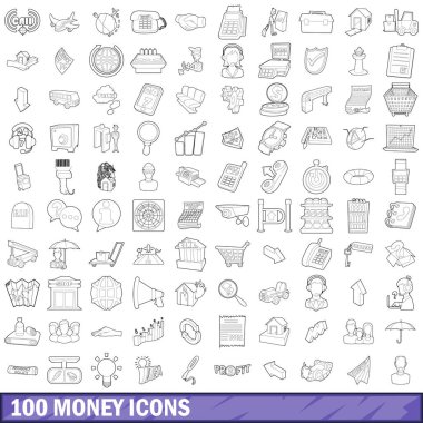 100 para Icons set, anahat stili