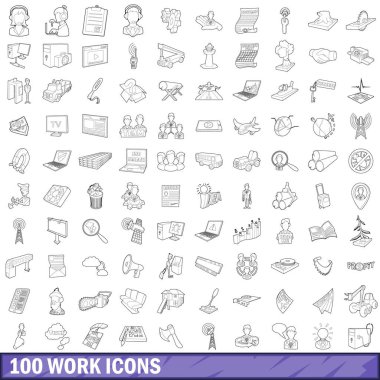 100 iş Icons set, anahat stili