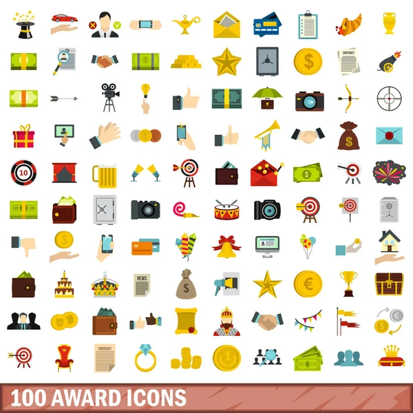 100 conjunto de ícones de prêmio, estilo plano —  Vetores de Stock