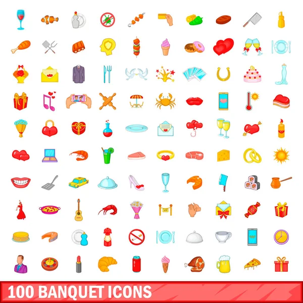 100 iconos de banquete conjunto, estilo de dibujos animados — Vector de stock