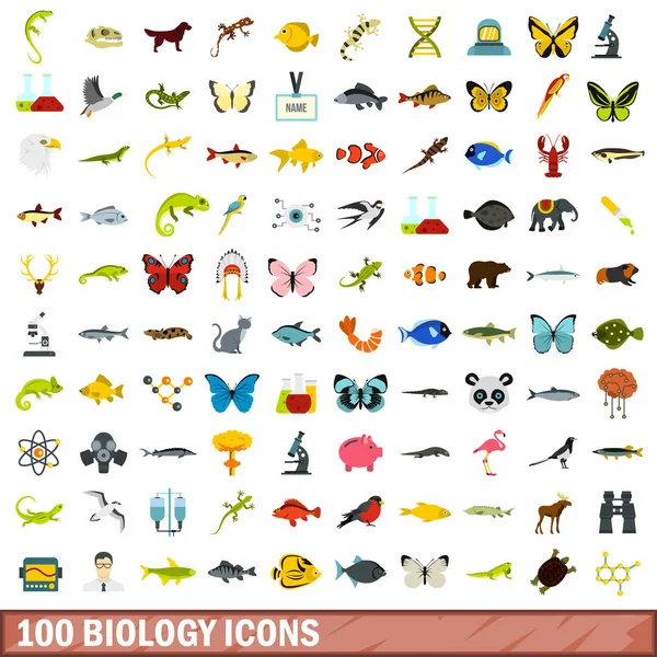 100 conjunto de ícones de biologia, estilo plano —  Vetores de Stock