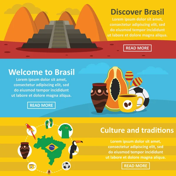 Brasil banner de viagem conjunto horizontal, estilo plano —  Vetores de Stock