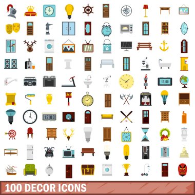 100 dekor simgeler kümesi, stil düz