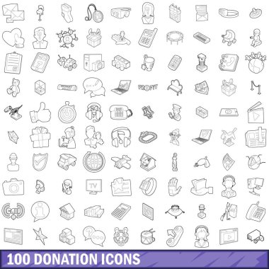 100 bağış Icons set, anahat stili