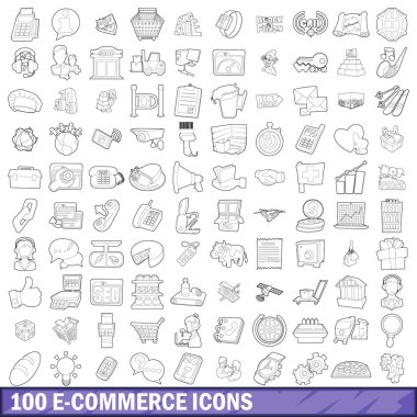 100 e-ticaret Icons set, anahat stili