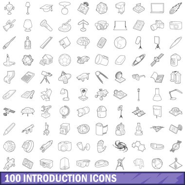 100 giriş Icons set, anahat stili