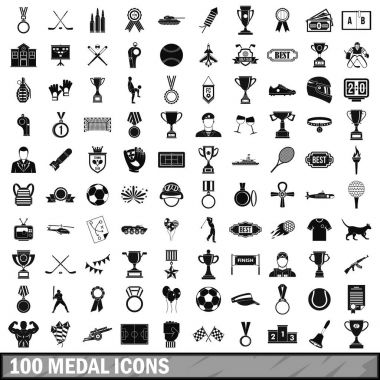 100 madalya Icons set, basit tarzı