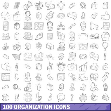 100 organizasyon Icons set, anahat stili