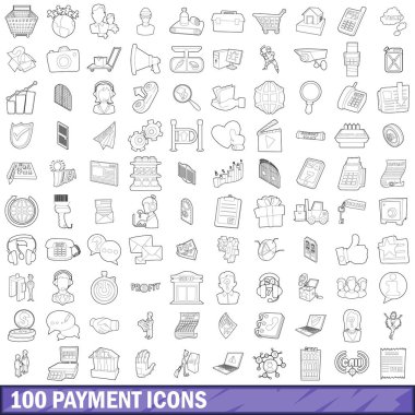100 ödeme Icons set, anahat stili