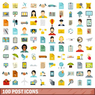 100 mesaj Icons set, düz stil
