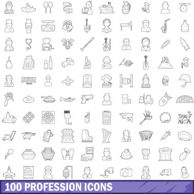 100 meslek Icons set, anahat stili