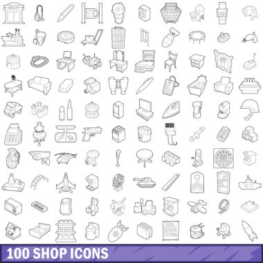 100 Dükkanı Icons set, anahat stili