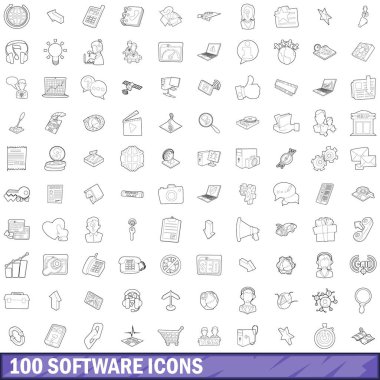 100 yazılım Icons set, anahat stili