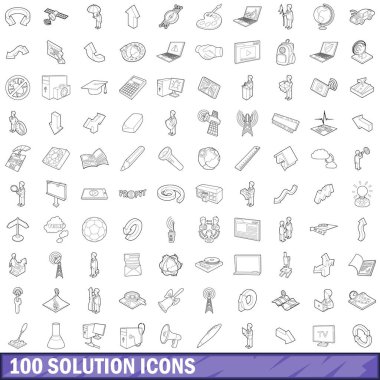 100 çözüm Icons set, anahat stili