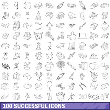 100 başarılı Icons set, anahat stili