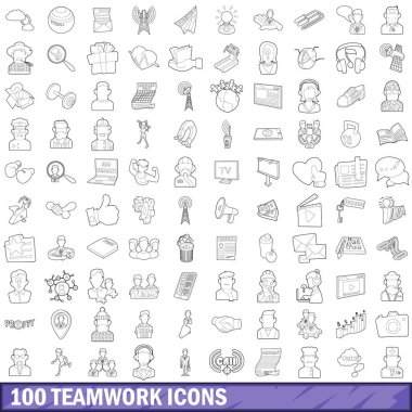 100 takım çalışması Icons set, anahat stili