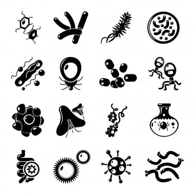 Virüs bakteri Icons set, basit tarzı