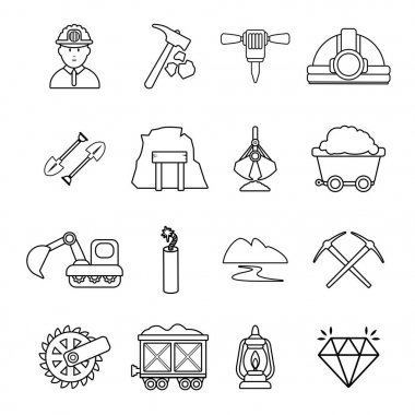 Mineraller iş Icons set madencilik, anahat stili