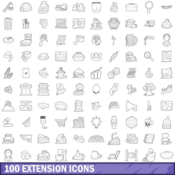Conjunto de ícones de extensão 100, estilo esboço — Vetor de Stock