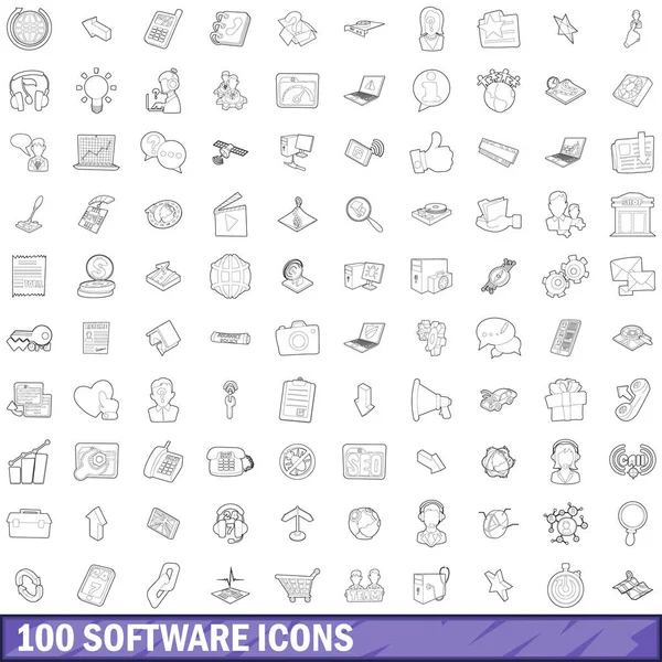 100 conjunto de ícones de software, estilo esboço — Vetor de Stock
