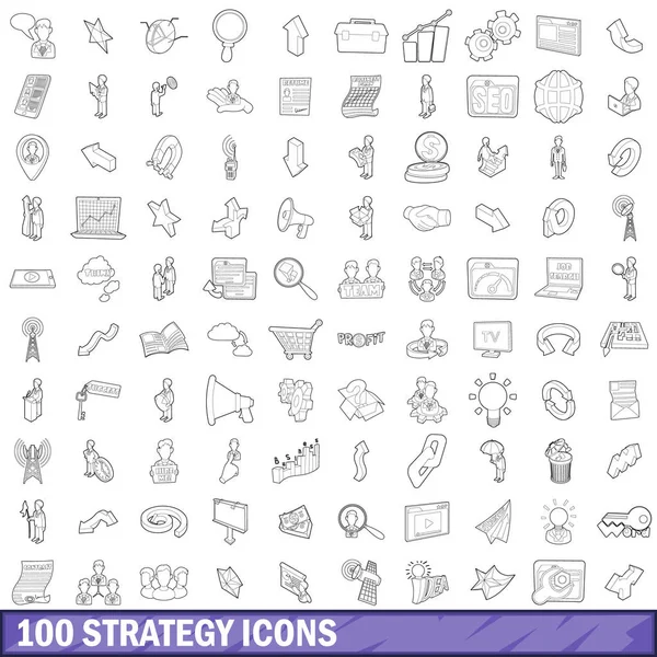 100 conjunto de ícones de estratégia, estilo esboço — Vetor de Stock