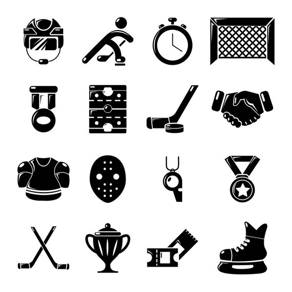 Hockey icons set, simple style