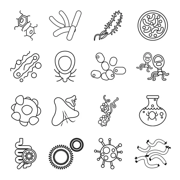 Set di icone di batteri virali, stile contorno — Vettoriale Stock