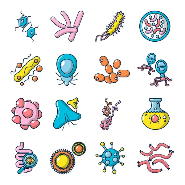 Vírus baktériumok ikonok beállítása, rajzfilm stílusú — Stock Vector