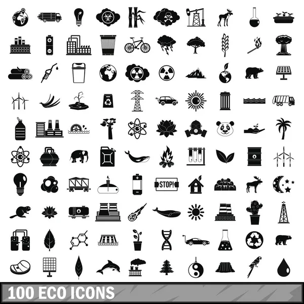 100 eco icons set, simple style Royalty Free Stock Illustrations