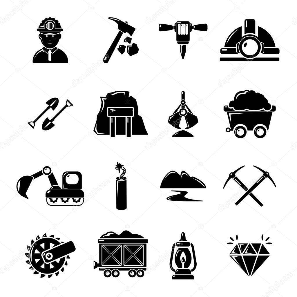 Mining minerals business icons set, simple style