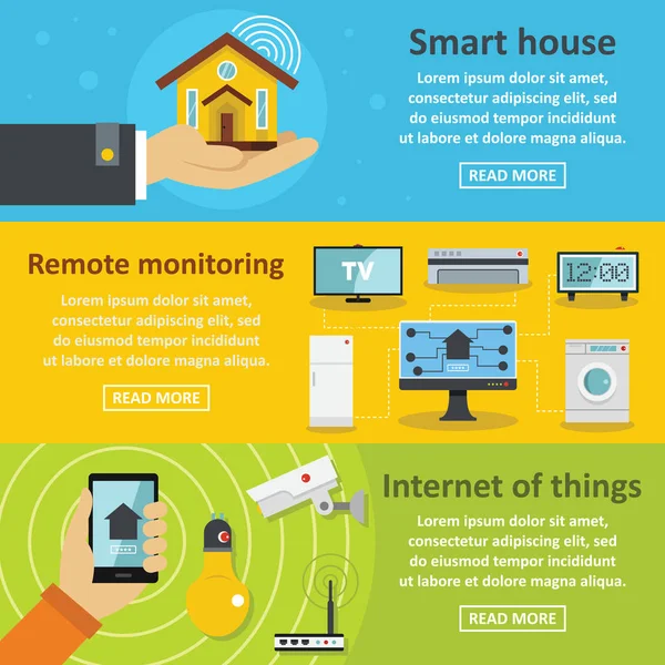 Conjunto horizontal de pancarta de casa inteligente, estilo plano — Archivo Imágenes Vectoriales