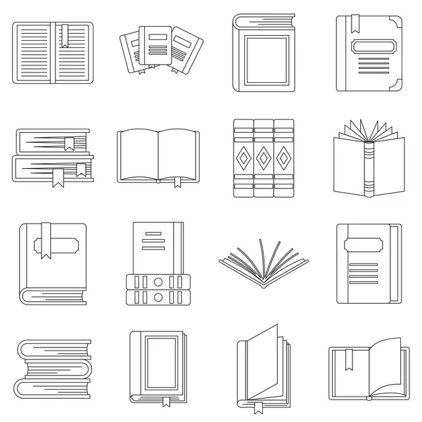 Boeken iconen set, Kaderstijl — Stockvector