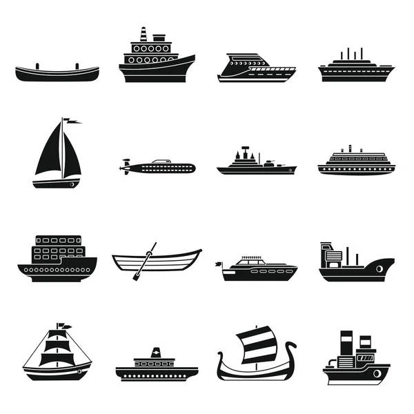 Morze transportu zestaw ikon, prosty styl — Wektor stockowy