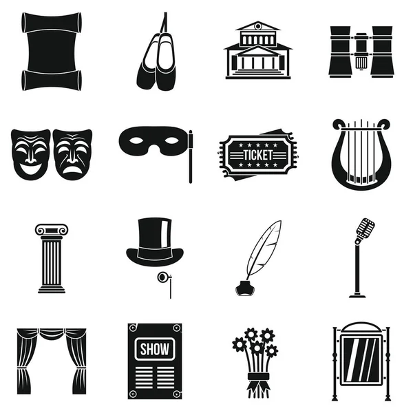 Conjunto de iconos de teatro, estilo simple — Vector de stock